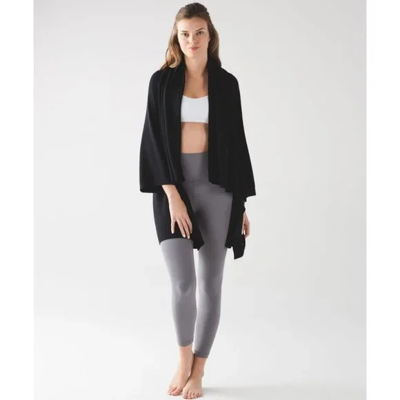 Lululemon Cashmere Tencel Divinity Scarf Poncho Ribbed Knit Cardigan Sweater - Picture 12 of 16